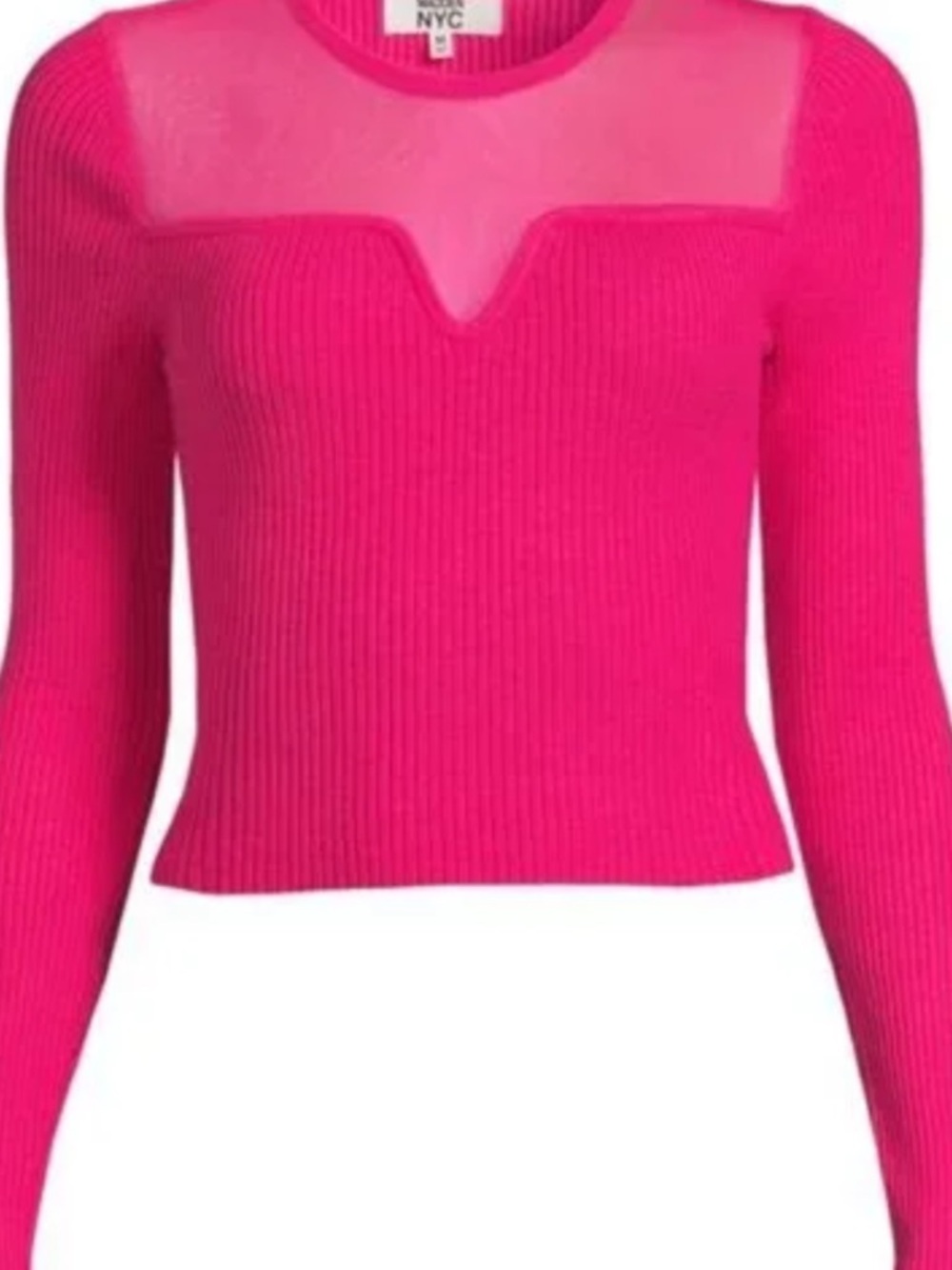 A.L.C. NYC Pink Sheer Yoke Ribbed Sweater